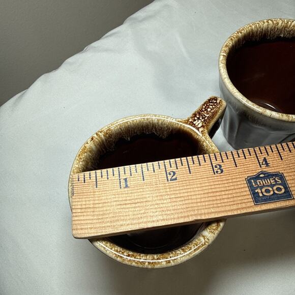 VTG Monmouth Brown Pottery Ribbed Stoneware Drip Mug Set Of 2 USA Maple Leaf - Picture 10 of 11